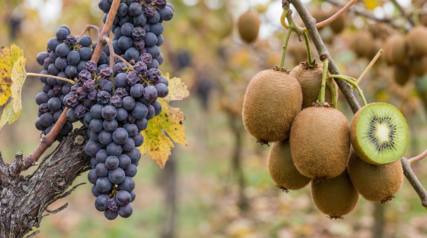 Transition saisonnière entre raisins de table et kiwis français