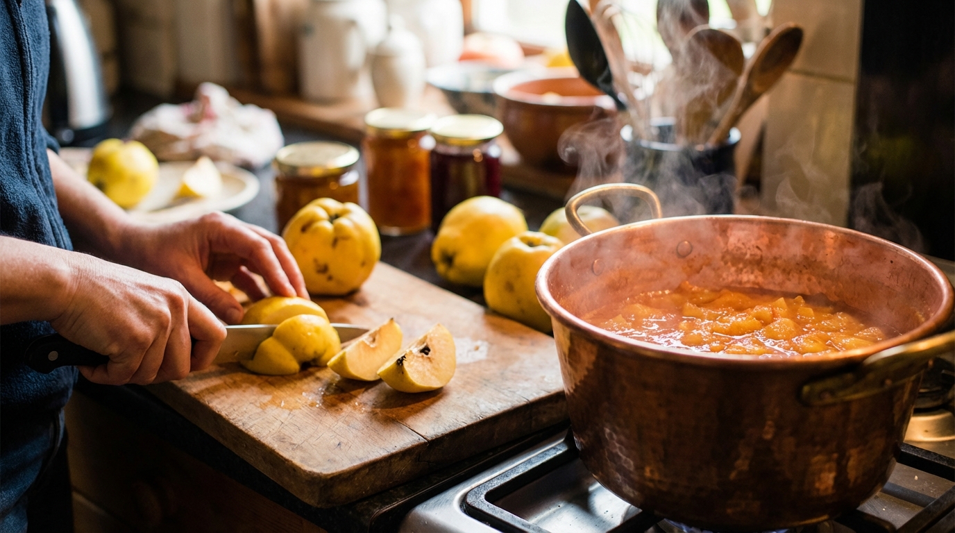 Préparation de coings pour compote et gelée maison