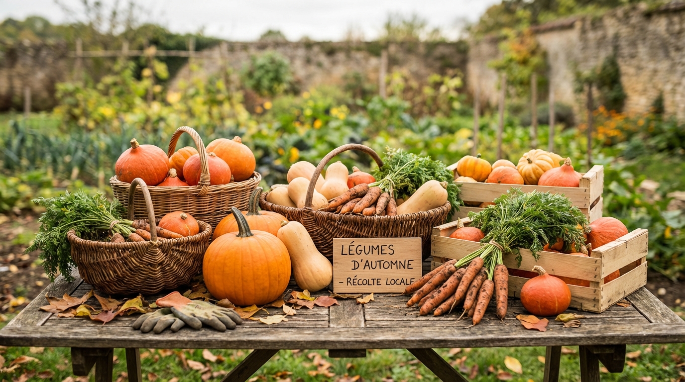 Légumes racines et courges du potager en octobre