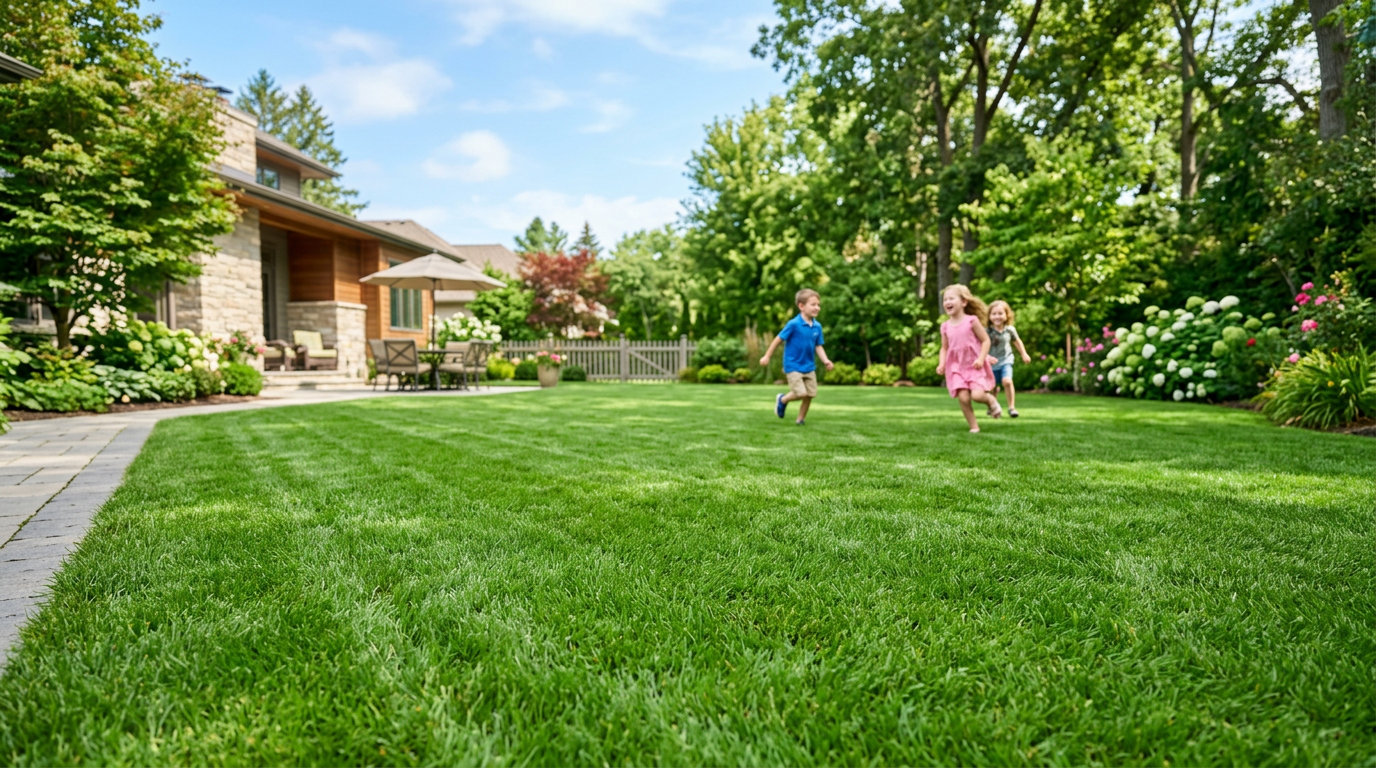 Pelouse plane et sécurisée après l'extraction d'une souche d'arbre