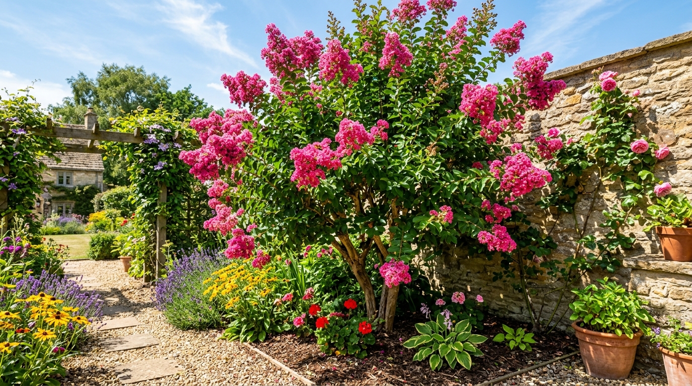 Lilas des Indes profitant d'une exposition en plein soleil indispensable à sa floraison