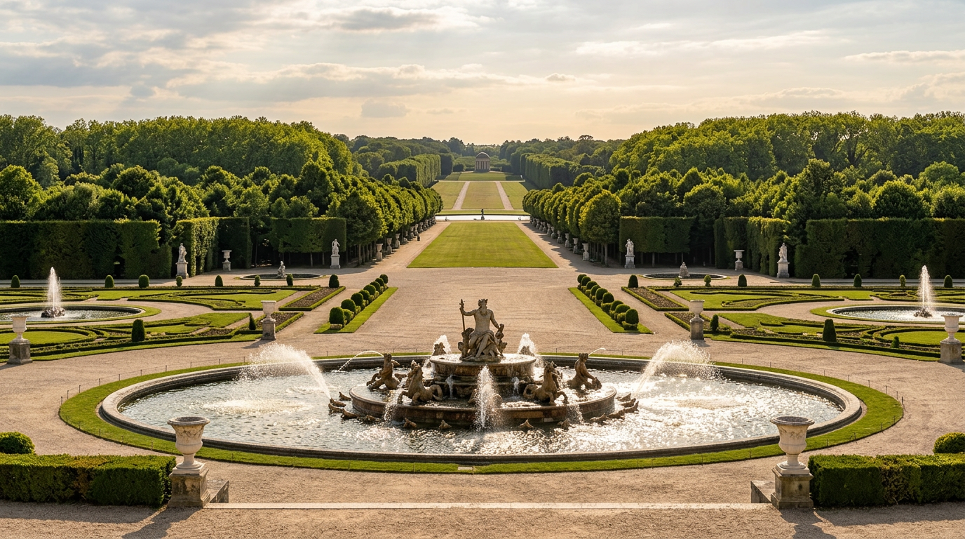 Perspective infinie et fontaine majestueuse inspirées par André Le Nôtre