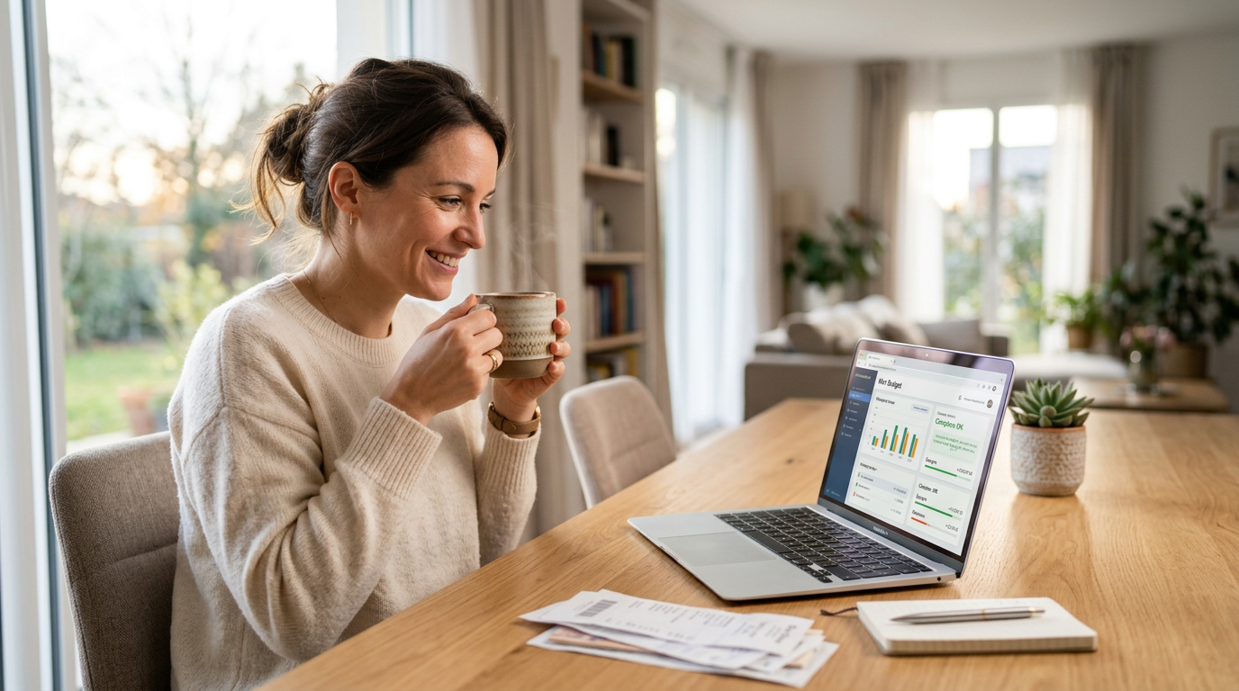 Personne souriante gérant ses démarches administratives Urssaf sur ordinateur