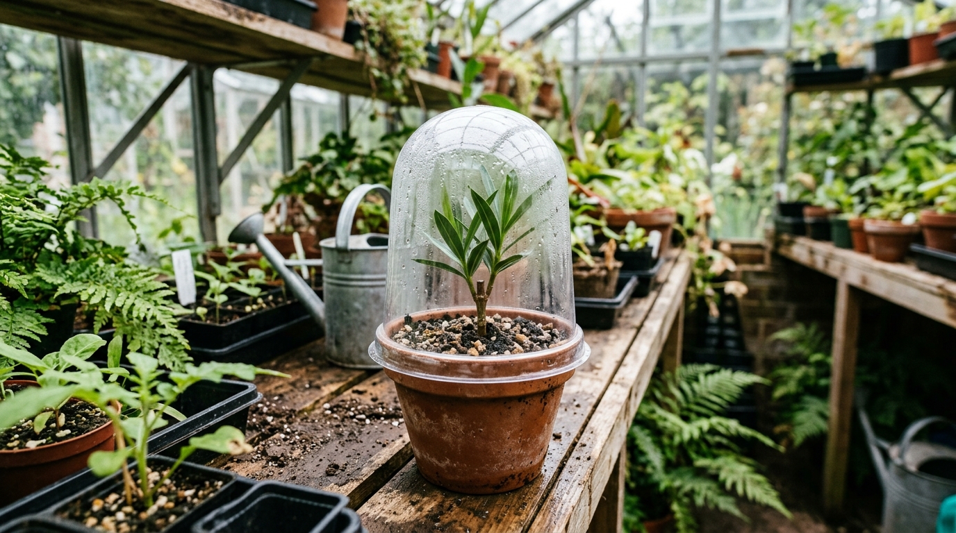Bouturage à l'étouffée d'un laurier-rose dans un pot en terre cuite
