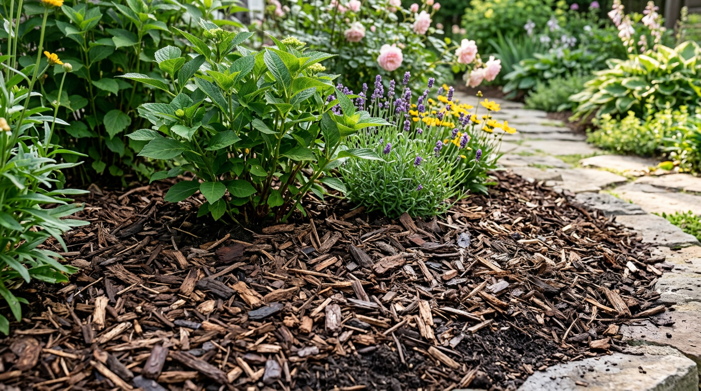 Paillage écologique réalisé avec des copeaux de bois issus du rognage