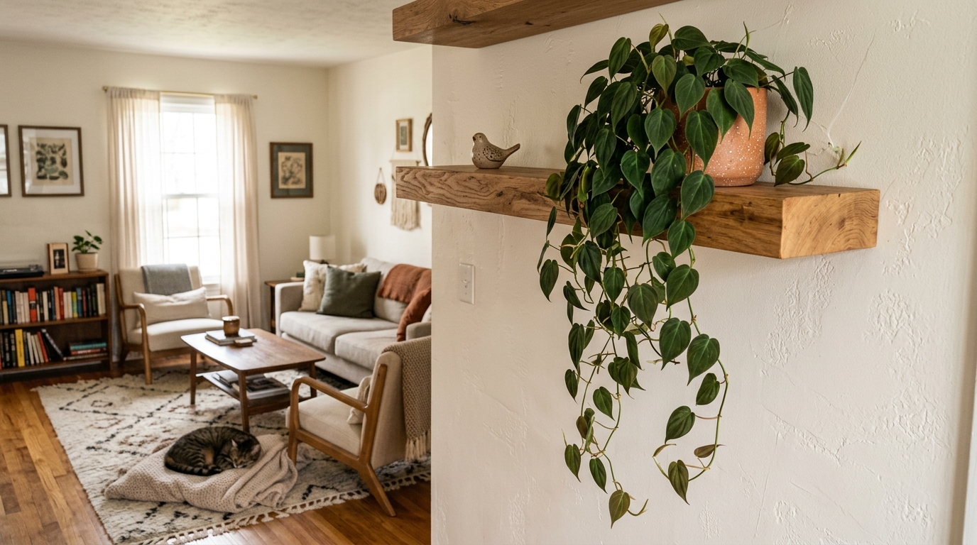 Philodendron placé en hauteur sur une étagère pour protéger les animaux domestiques