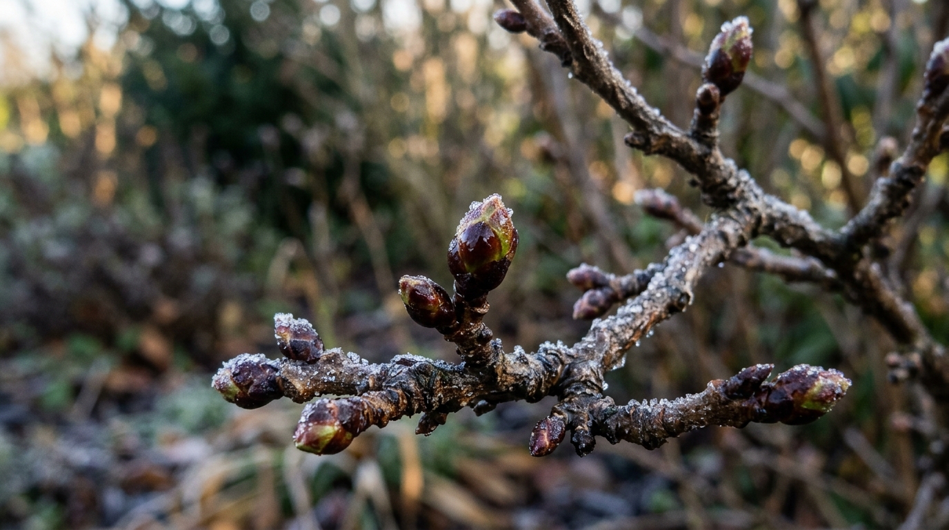 Bourgeons d'althéa gonflés à la fin de l'hiver prêts pour la taille