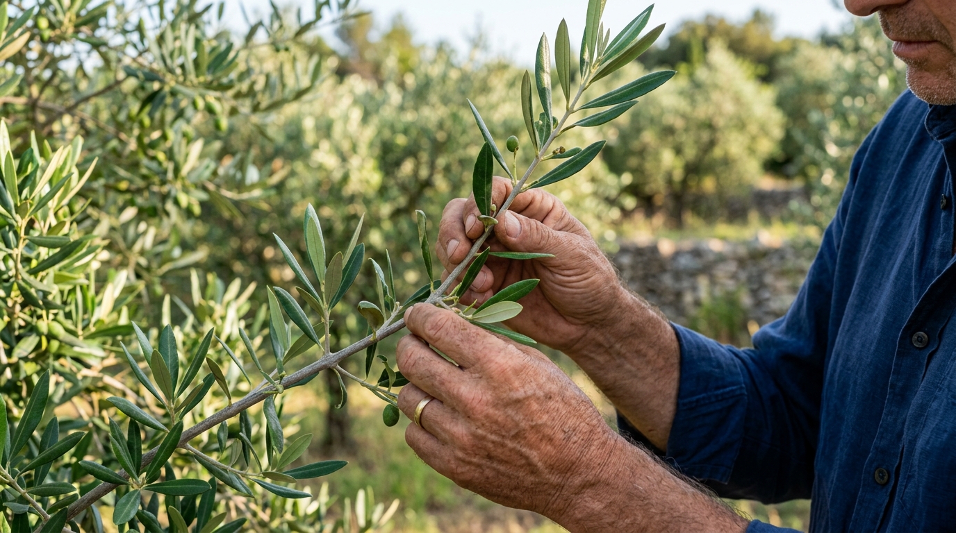Sélection minutieuse d'un rameau d'olivier sain pour le bouturage