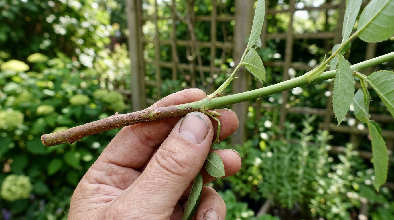 Tige semi-aoûtée d'oranger du Mexique tenue par un jardinier