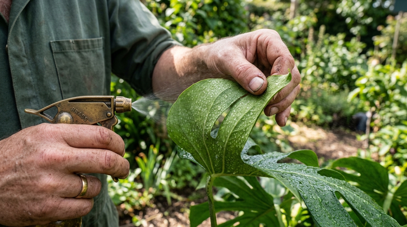 Pulvérisation de la solution de savon noir sous les feuilles