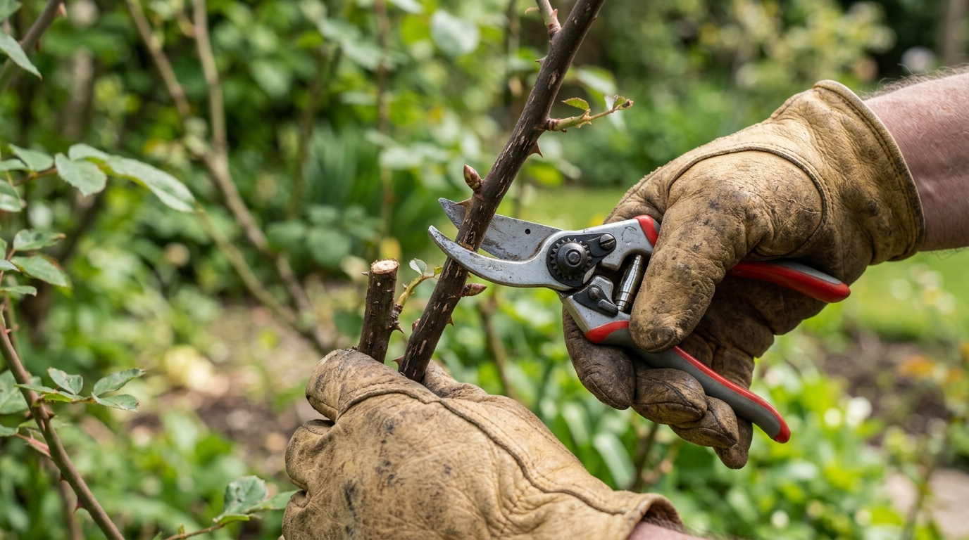 Coupe en biseau au-dessus d'un bourgeon tourné vers l'extérieur
