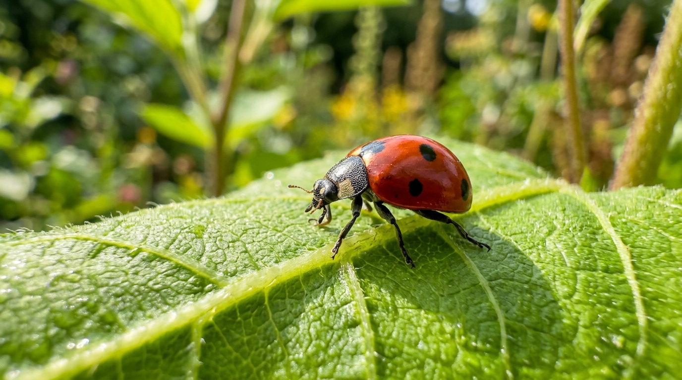 Coccinelle sur une feuille verte, alliée naturelle contre les pucerons