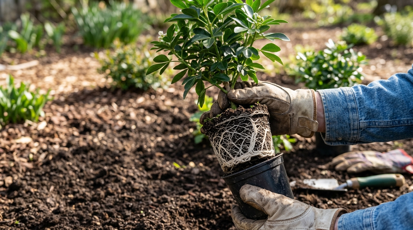 Système racinaire développé d'une bouture prête à être plantée