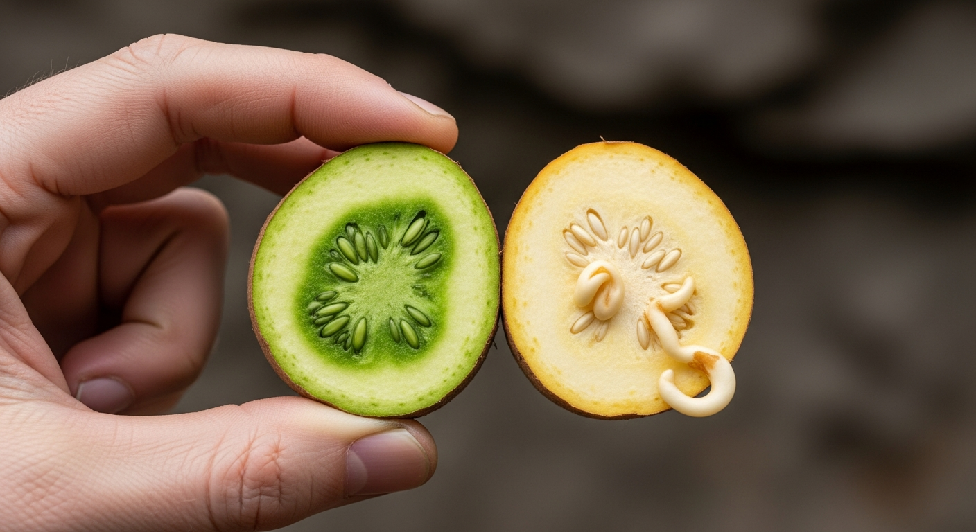 Comparaison pomme de terre germée saine et verte toxique