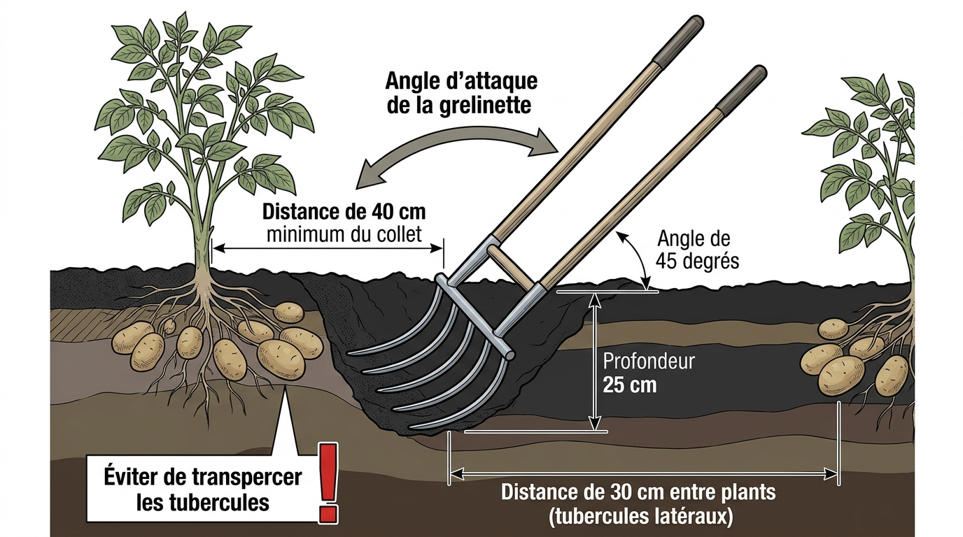 Schéma technique extraction patates douces angle fourche