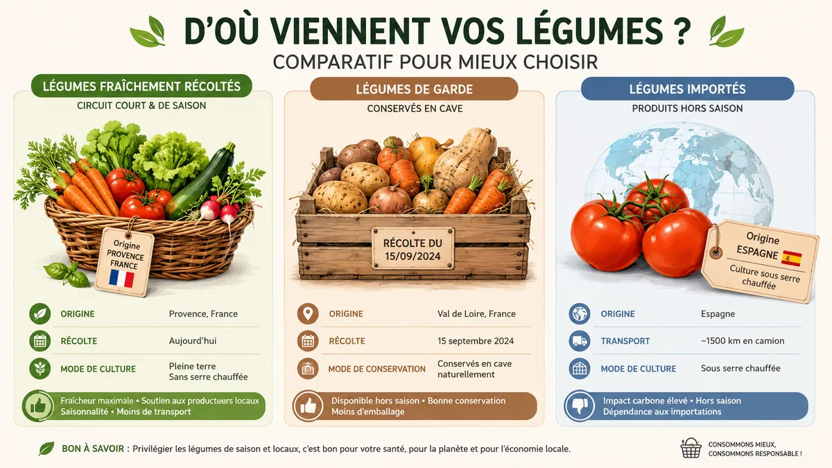 Comparer récolte locale, légume de garde et importation