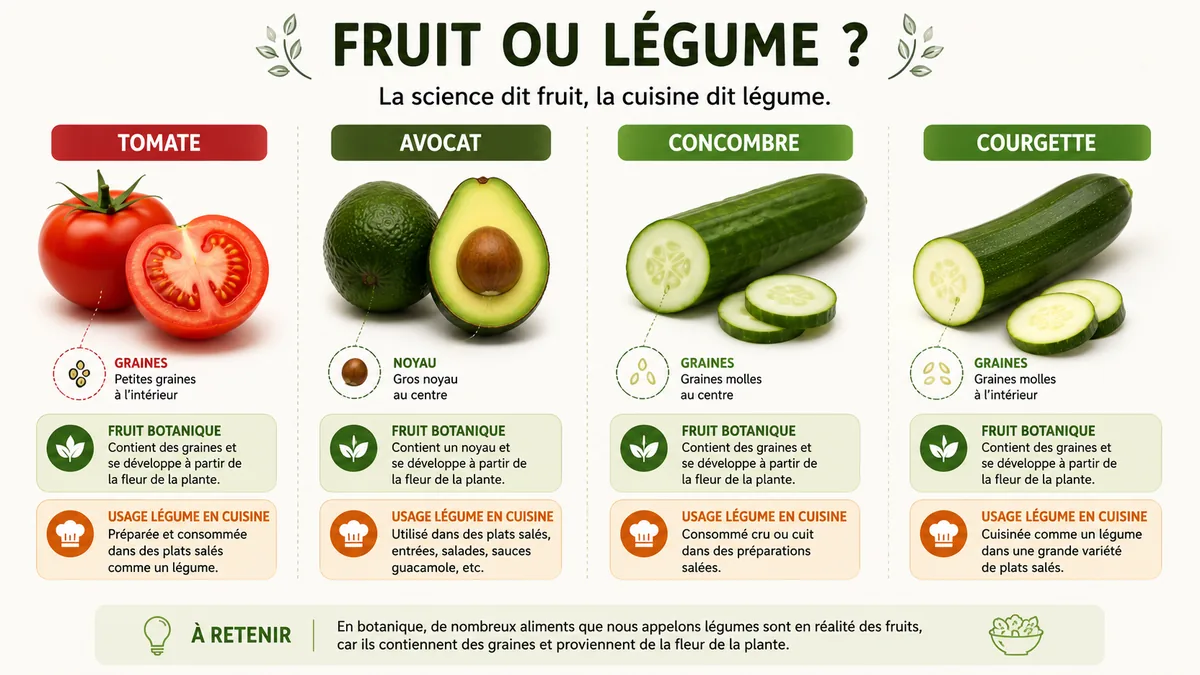 Comparatif visuel des fruits botaniques utilisés comme légumes