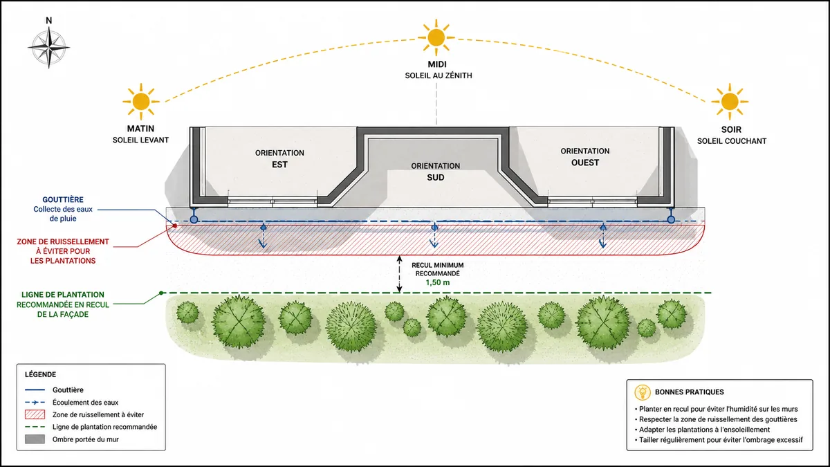 Schéma d'emplacement des iris au pied d'un mur