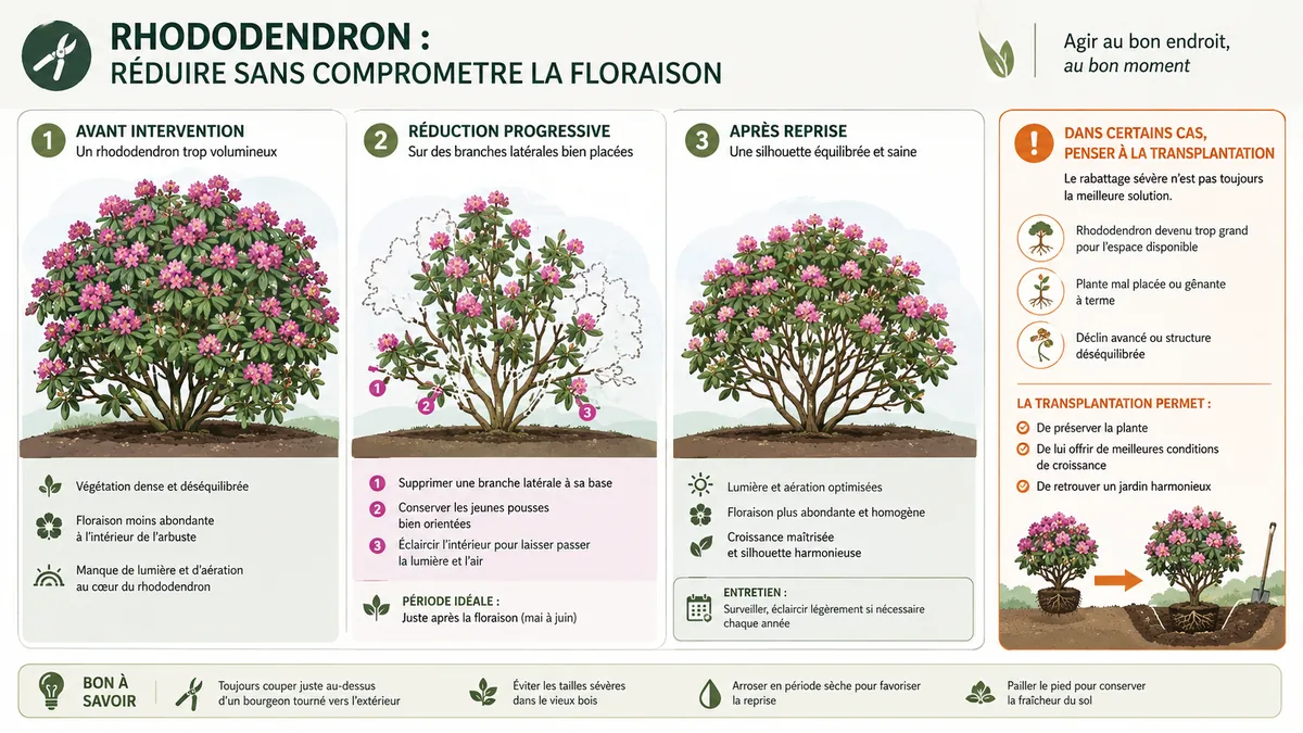 Comparatif réduction progressive ou transplantation d'un rhododendron