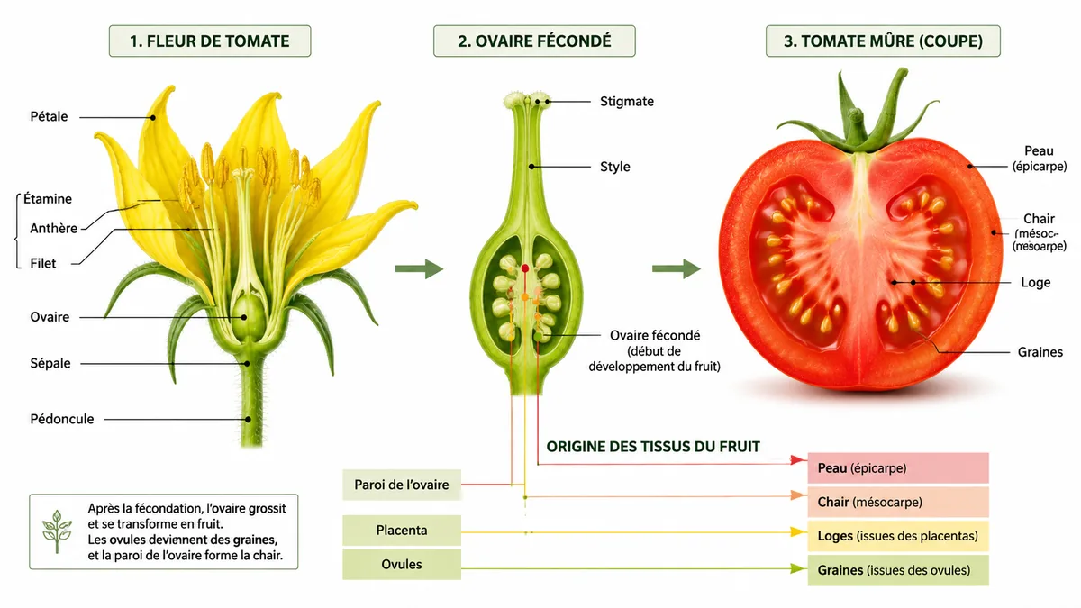 Schéma de formation du fruit de tomate après la floraison