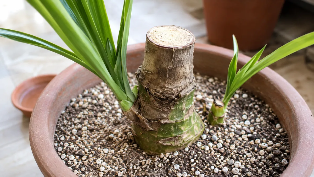 Tronçon de yucca planté dans un substrat drainant
