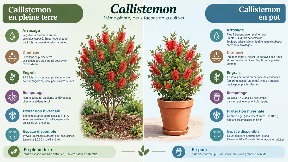 Comparatif Callistemon en pot ou en pleine terre