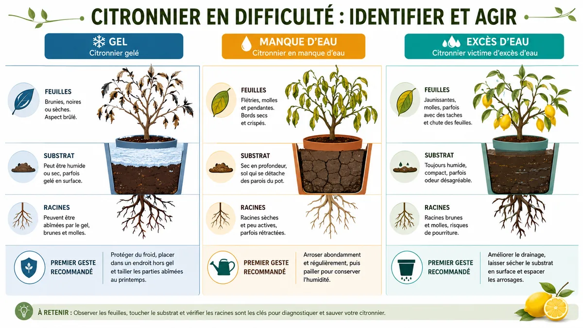 Comparatif visuel des symptômes du citronnier