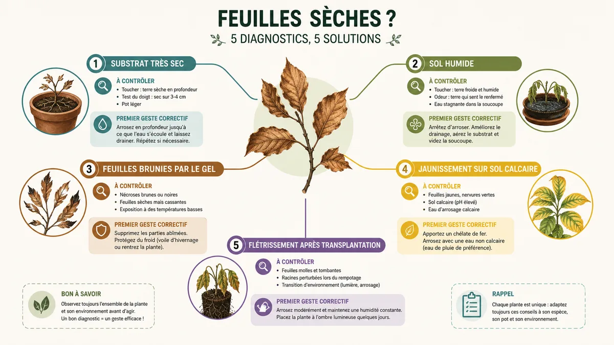 Diagnostic des feuilles sèches du rince-bouteille