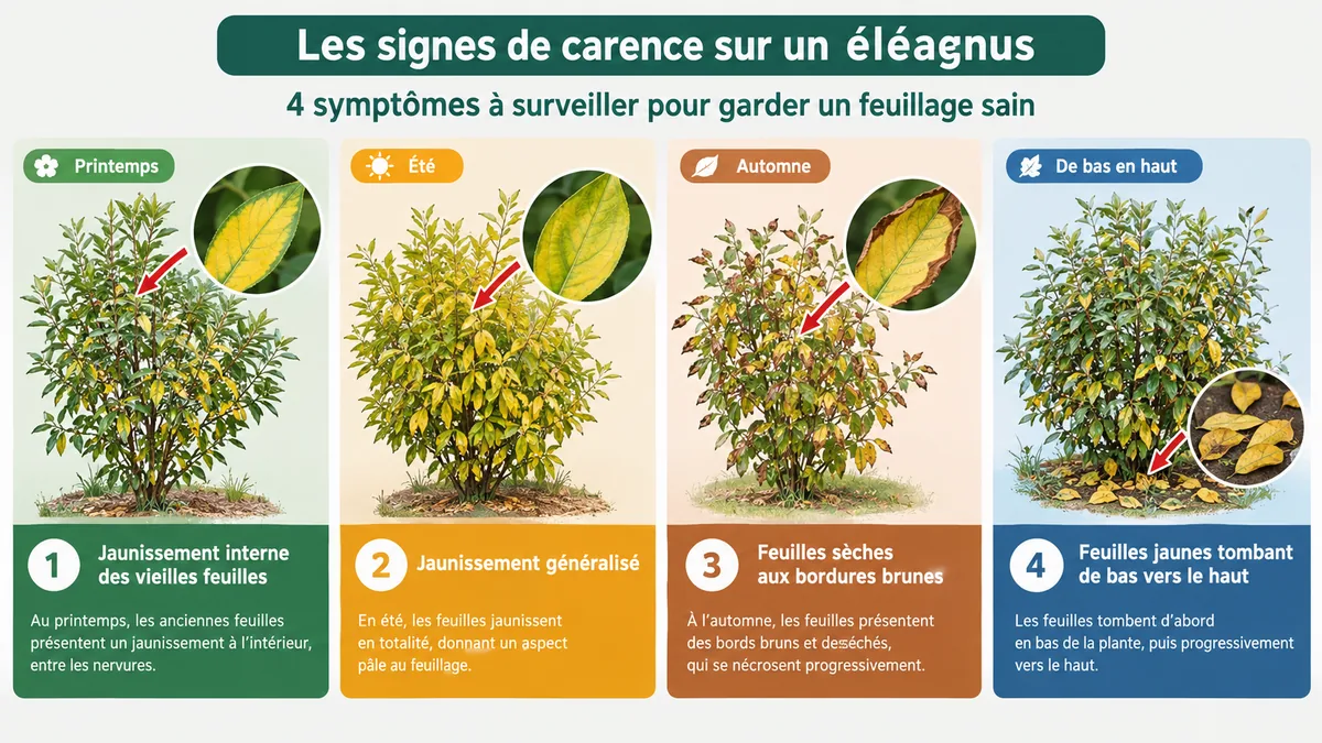 Infographie des symptômes de jaunissement sur un eleagnus